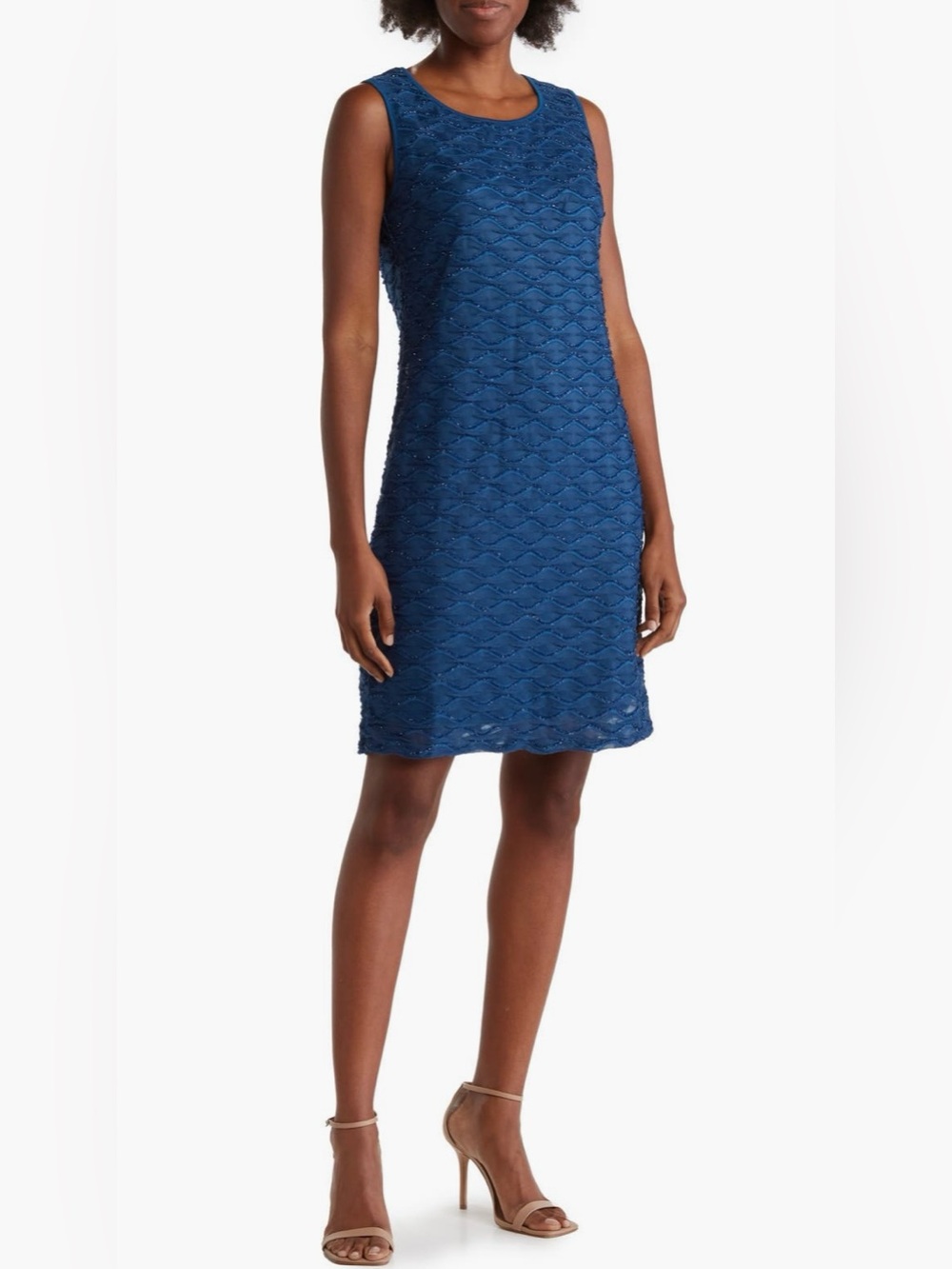Nina Leonard Sparkle Lattice Sheath Dress in Sailor Blue